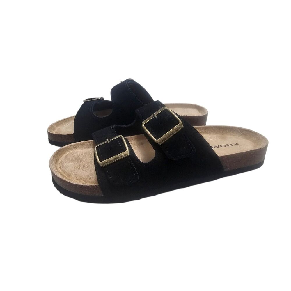 New Khombu Ashville Women's Leather Sandals Black 6